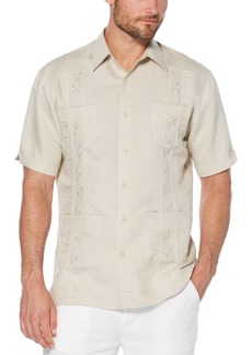 Cubavera Short-Sleeve Embroidered Guayabera Shirt - Natural Linen