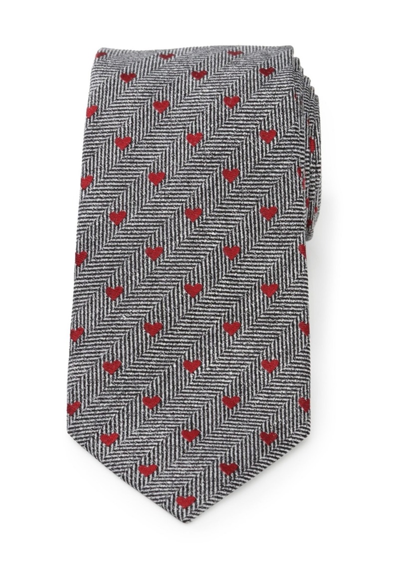Cufflinks Inc. Men's Herringbone Heart Tie - Gray, Ruby Red