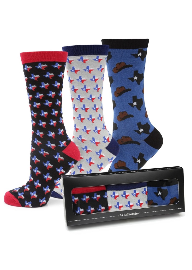 Cufflinks Inc. Men's Texas Strong Socks Gift Set, Pack of 3 - Blue