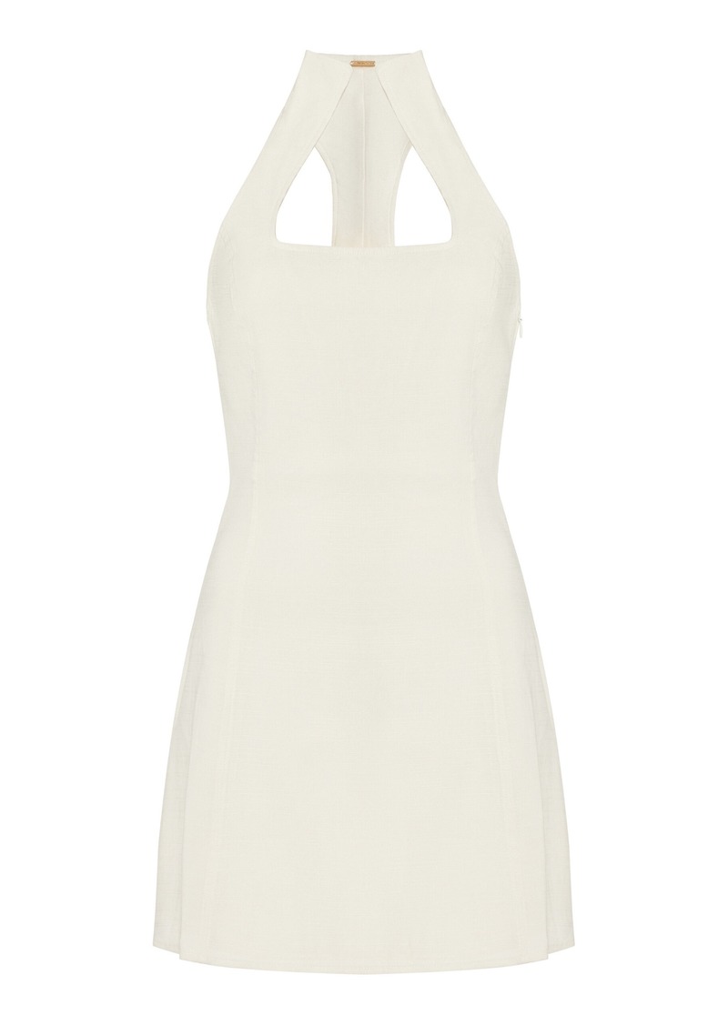 Cult Gaia - Akaia High Collar Linen-Blend Mini Dress - White - XL - Moda Operandi