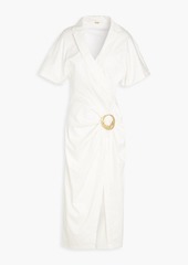 Cult Gaia - Calista wrap-effect embellished cotton-blend poplin midi dress - White - US 2