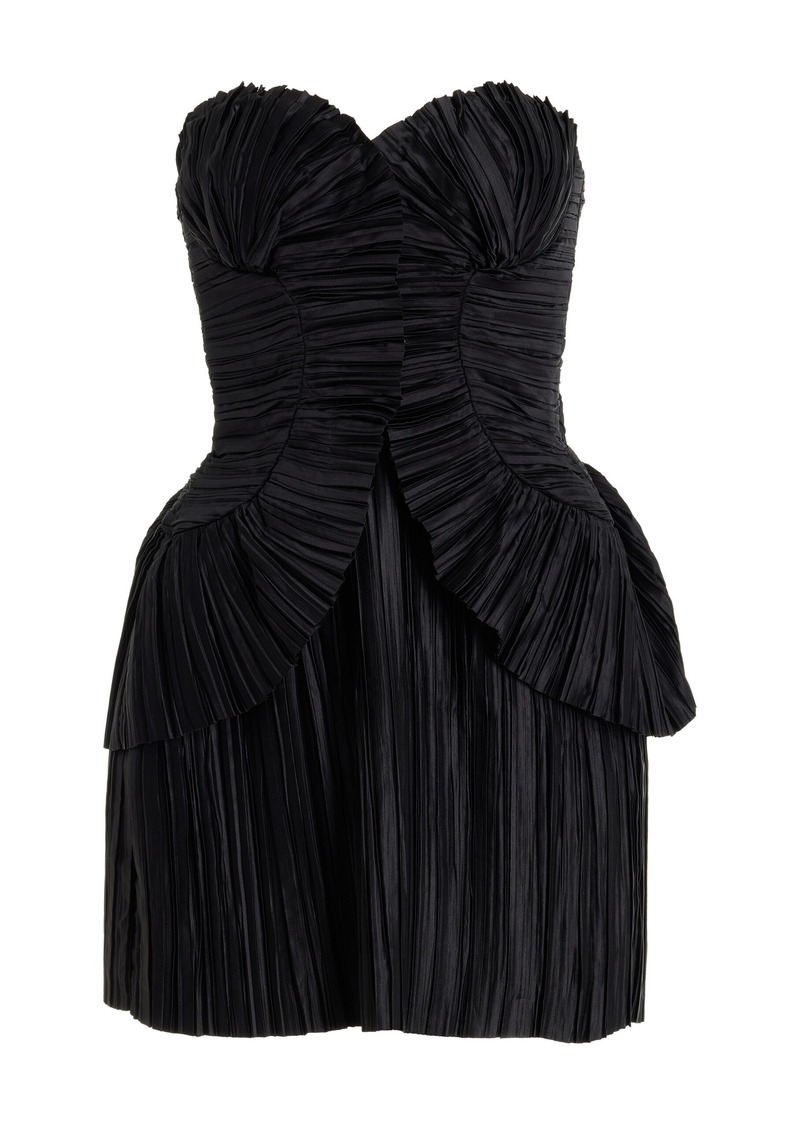 Cult Gaia - Charlique Strapless Plisse-Satin Mini Dress - Black - US 4 - Moda Operandi