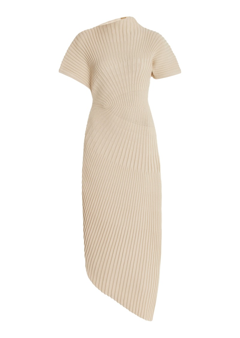 Cult Gaia - Chrysta Asymmetric Ribbed-Knit Cotton Dress - Neutral - XS - Moda Operandi