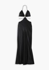 Cult Gaia - Colette embellished cutout satin halterneck maxi dress - Black - L