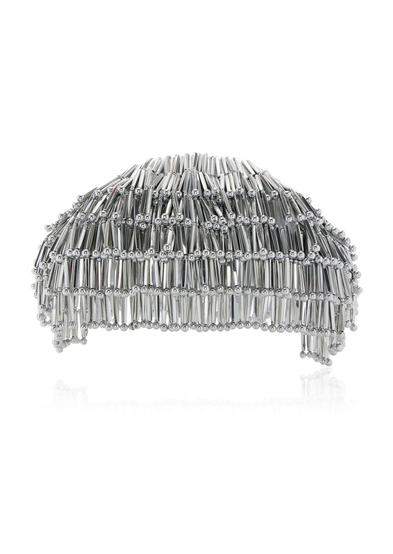 Cult Gaia - Jaala Nano Beaded Leather Clutch - Silver - OS - Moda Operandi