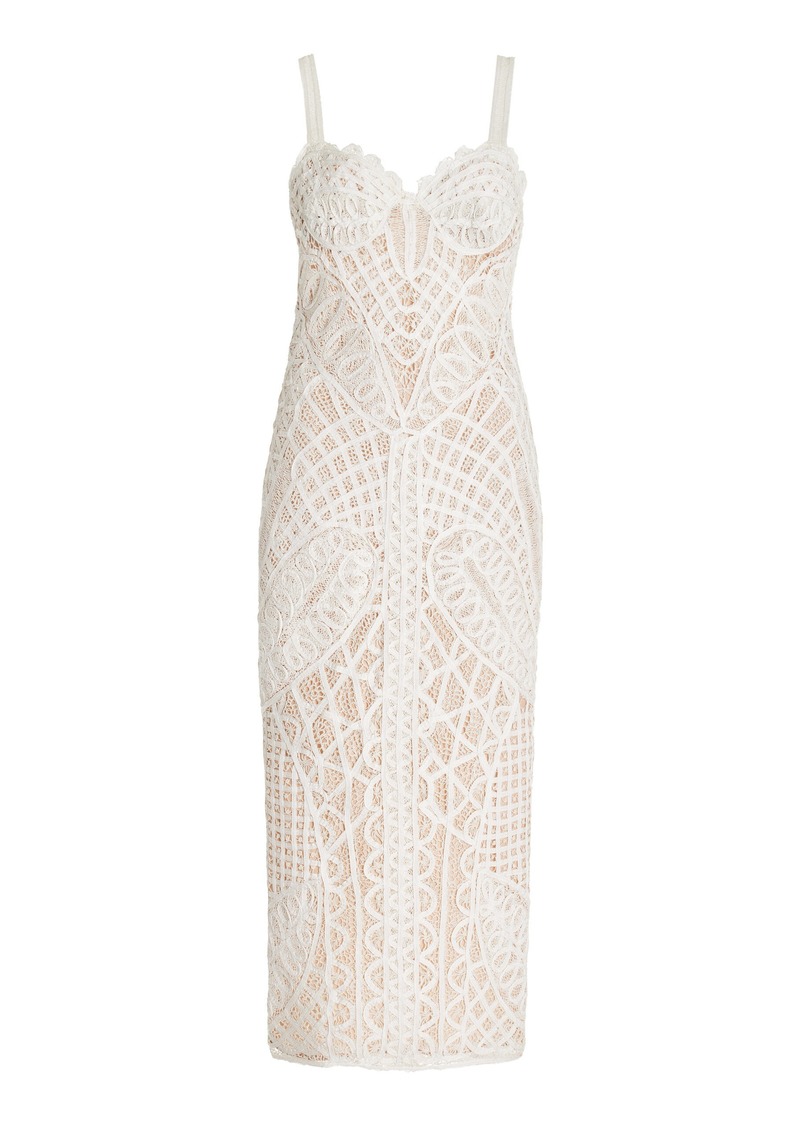 Cult Gaia - Louise Embroidered Lace Cotton Bustier Midi Dress - White - S - Moda Operandi