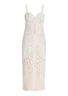 Cult Gaia - Louise Embroidered Lace Cotton Bustier Midi Dress - White - XL - Moda Operandi