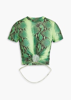Cult Gaia - Nevra cropped embellished snake-print stretch-mesh top - Green - XS