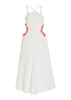 Cult Gaia - Silvia Coral-Beaded Cutout Linen-Blend Midi Dress - White - US 8 - Moda Operandi