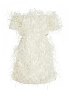 Cult Gaia - Yolanda Off-The-Shoulder Feather-Embellished Cutout Mini Dress - White - M - Moda Operandi