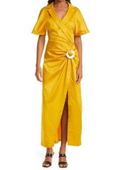 Cult Gaia Calista Ruched Belt Detail Stretch Cotton Dress in Turmeric at Nordstrom