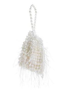Cult Gaia Dory Bead & Ostrich Feather Wristlet