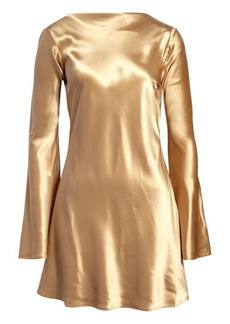 Cult Gaia Milla Embellished Knot Long Sleeve Satin Minidress in Champagne at Nordstrom