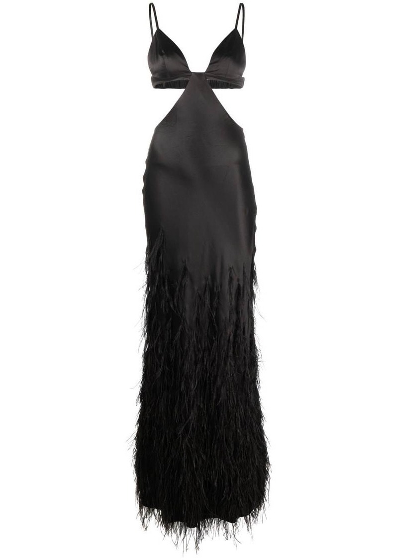 Cult Gaia cutout-detail feather-trimmed long dress