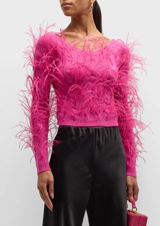 Cult Gaia Danton Feathered Merino Wool Blend Cable Sweater