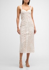 Cult Gaia Louise Geometric Lace Sweetheart Midi Dress