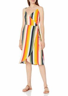 Cupcakes and Cashmere Women's Stella  Stripe Soft Satin Midi Wrap Dress Extra Small