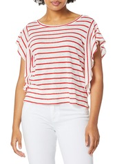 cupcakes and cashmere Women's Cannon Striped Ruffle Knit Top Poppy red