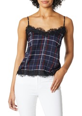 cupcakes and cashmere Women Dale Painted Plaid Printed Reverse Crepon cami w/lace Trim