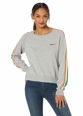 cupcakes and cashmere Women's Portland Embroidered Sweater with Rainbow Sleeve Detail Heather ash Extra Small