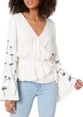 cupcakes and cashmere Women's silvy wrap Blouse with Embroidered Sleeves