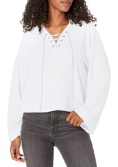 cupcakes and cashmere Women's soma Brushed Knit Oversized lace up v-Neck Pullover  Extra Small