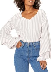 cupcakes and cashmere Women's syd Yarn Dyed Rayon Stripe Blouse with Open Neckline