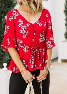 cupcakes and cashmere Tipton Wrap Blouse In Red Floral