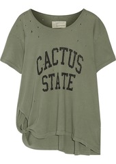 Current/elliott Woman Knotted Distressed Printed Cotton-jersey T-shirt Army Green