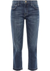 Current/elliott Woman The Cropped Frayed Faded Mid-rise Straight-leg Jeans Mid Denim