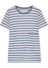 Current/elliott Woman The Drop Pocket Striped Linen-jersey T-shirt Light Blue