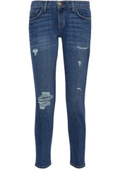 Current/elliott Woman The Easy Stiletto Distressed Mid-rise Slim-leg Jeans Mid Denim