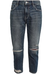 Current/elliott Woman The Repaired Fling Cropped Distressed Mid-rise Slim-leg Jeans Mid Denim