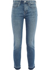 Current/elliott Woman The Stiletto Cropped Distressed Mid-rise Skinny Jeans Mid Denim