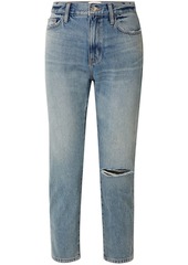 Current/elliott Woman The Vintage Cropped Distressed High-rise Slim-leg Jeans Light Denim
