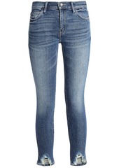 Current/elliott Woman Zayden Cropped Distressed Mid-rise Skinny Jeans Dark Denim