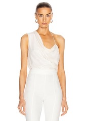 Cushnie Asymmetrical Draped Tank with Iridescent Paillette Embroidery