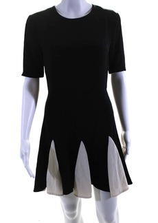 Cushnie Et Ochs Womens Black White Color Block Zip Back Fit & Flare Dress