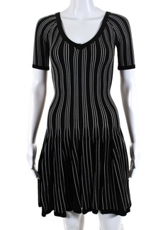 Cushnie Et Ochs Women's Short Sleeve Striped Mini Dress Black White