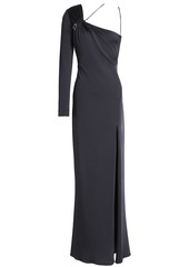 Cushnie Woman Leonora One-shoulder Ruched Satin-jersey Gown Anthracite