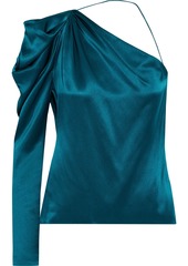 Cushnie Woman One-sleeve Draped Silk-charmeuse Top Teal