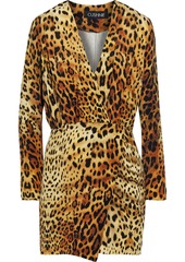 Cushnie Woman Wrap-effect Pleated Leopard-print Silk Crepe De Chine Mini Dress Animal Print