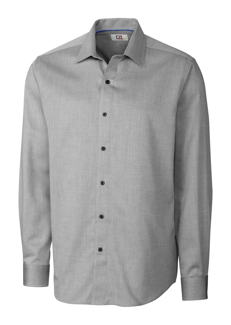 Cutter & Buck Epic Easy Care Miniherringbone Button-Up Shirt in Charcoal at Nordstrom Rack