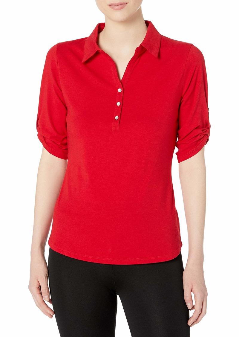 Cutter & Buck Women's Tri-Blend Stretch Jersey Elbow Sleeve Thrive Polo Shirt red