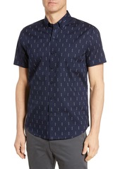 Cutter & Buck Strive Classic Fit Keyhole Print Shirt in Liberty Navy at Nordstrom