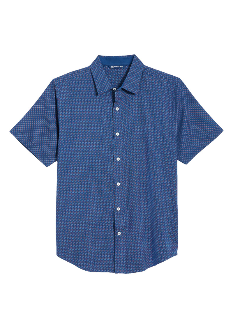 Cutter & Buck Windward Jigsaw Short Sleeve Button-Up Shirt in Indigo/Mars at Nordstrom Rack