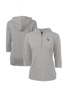 Women's Cutter & Buck Heather Gray Indianapolis Colts Helmet Logo DryTec Virtue Eco Pique Recycled 3/4-Sleeve Half-Zip Pullover Hoodie at Nordstrom