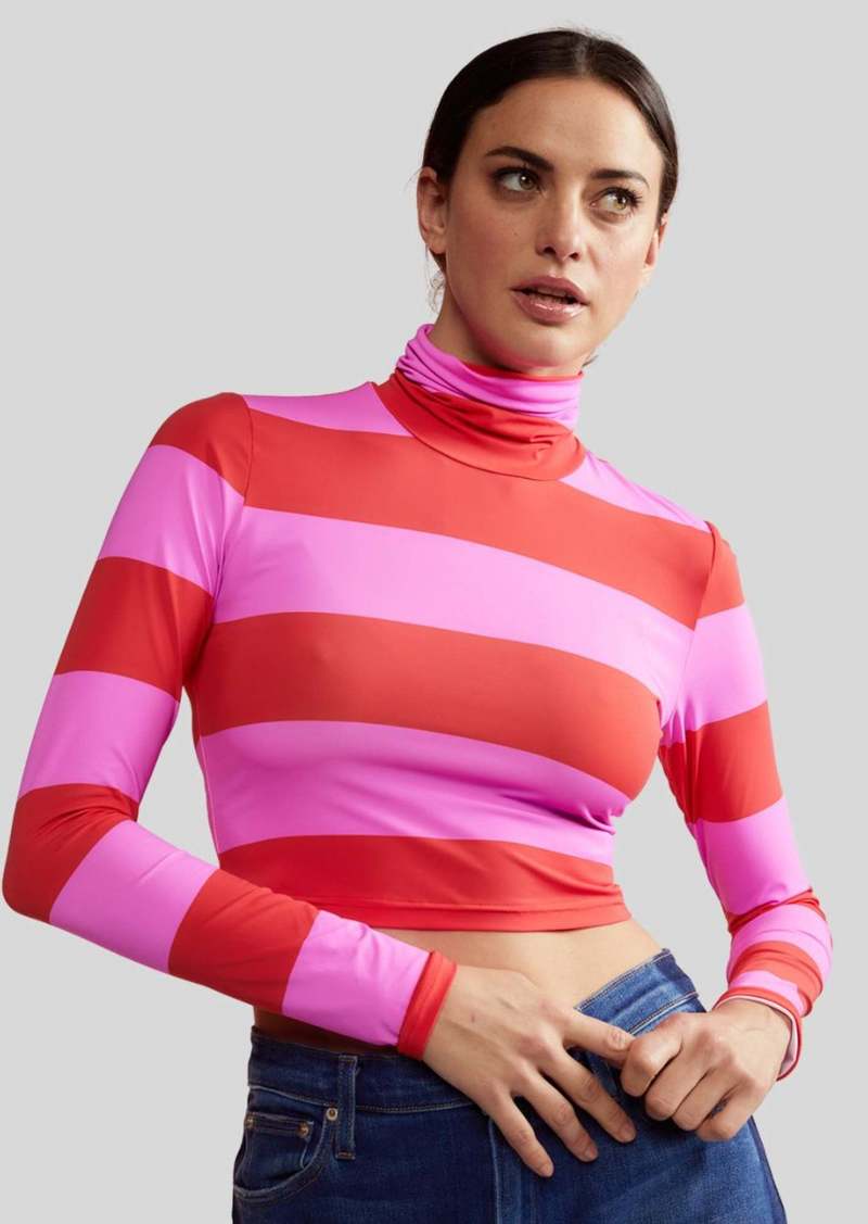 Cynthia Rowley CROPPED STRIPED TURTLE NECK TOP
