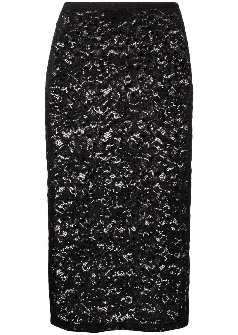 Cynthia Rowley crystal lace mesh pencil skirt