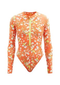 Cynthia Rowley - Sunny Floral-print High-neck Swimsuit - Womens - Orange Print